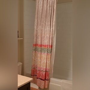 Boho Floral Striped Shower Curtain - Pink & Coral
